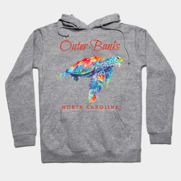 Outer Banks North Carolina Watercolor Sea Turtle Hoodie by grendelfly73